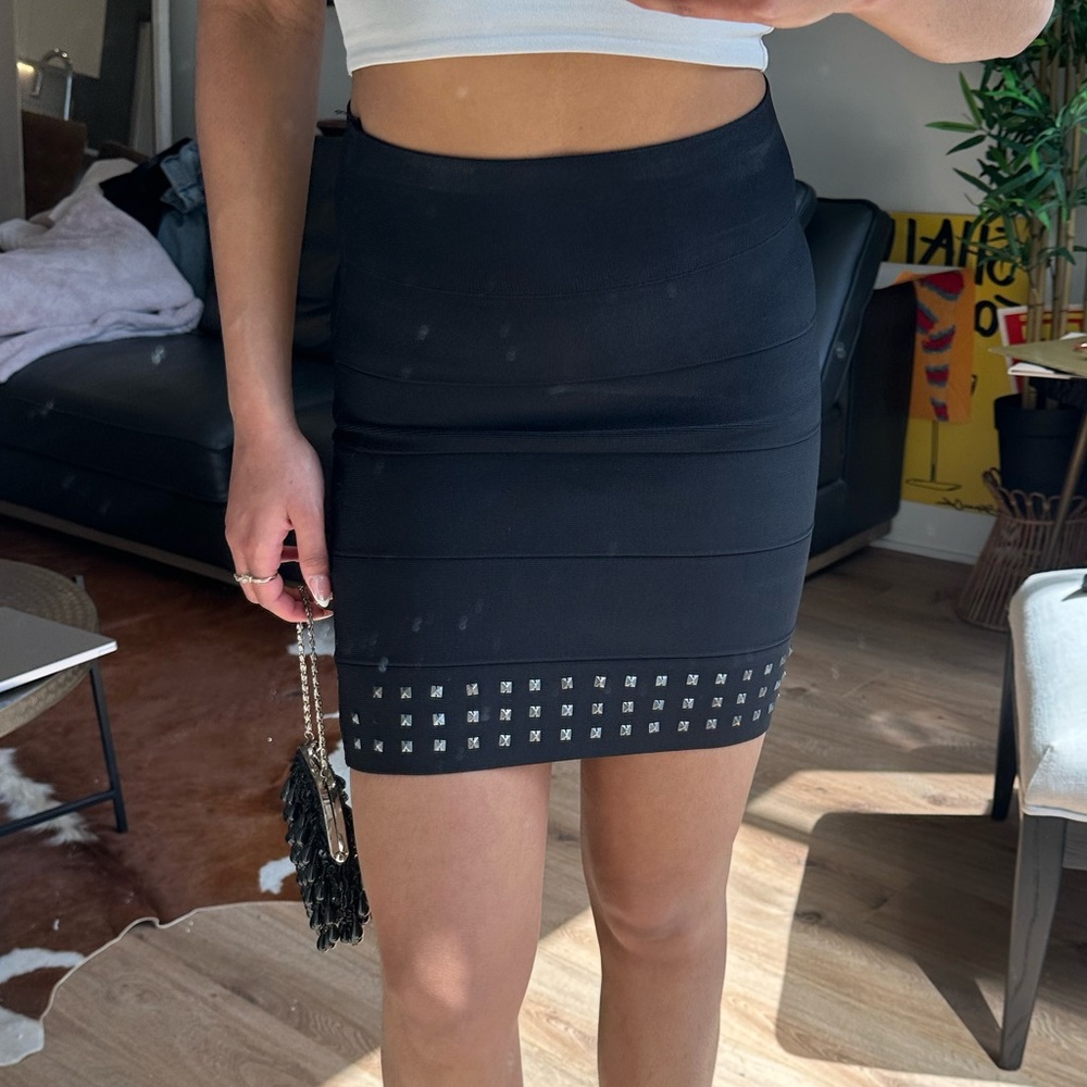 Black Studded Pencil Bandage Skirt